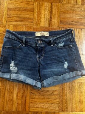 Hollister Dark Indigo Distressed Roll-Cuff Jean Shorts